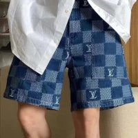 Louis Vuitton LV Men Embroidered Damier Denim Shorts-1AFVO3 (1)