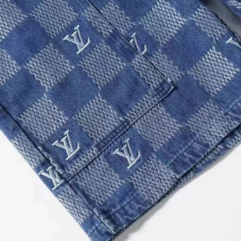 Louis Vuitton LV Men Embroidered Damier Denim Shorts-1AFVO3