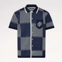 Louis Vuitton Men Damier Jacquard Short-Sleeved Cotton Jersey Shirt 1AFXS2 (1)