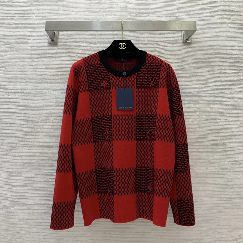 Louis Vuitton Men Damier Wool Crewneck 1AFXKG