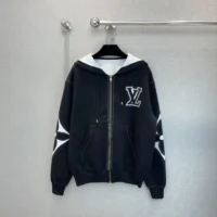 Louis Vuitton Men Graphic Intarsia Zipped Cotton Hoodie 1AFXKW (1)