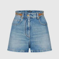 Louis Vuitton Women LV Circle Tab Denim Mini Shorts 1AFYWY