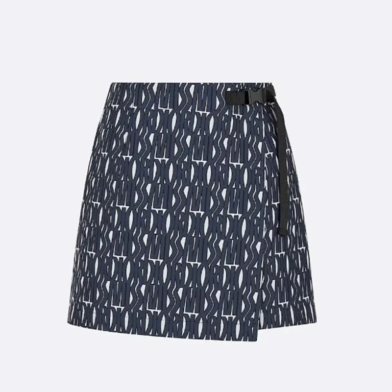 Skort White Technical Taffeta Jacquard with Navy Blue Miss Dior Allover Motif