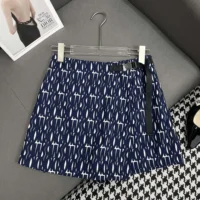 Skort White Technical Taffeta Jacquard with Navy Blue Miss Dior Allover Motif (1)