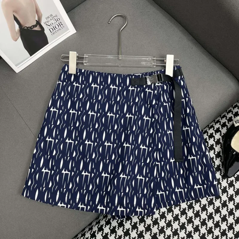 Skort White Technical Taffeta Jacquard with Navy Blue Miss Dior Allover Motif