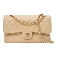 Chanel Women Classic 11.12 Handbag Grained Shiny Calfskin Gold-Tone Metal-Beige (1)