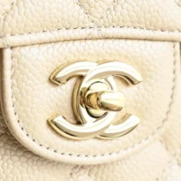 Chanel Women Classic 11.12 Handbag Grained Shiny Calfskin Gold-Tone Metal-Beige (1)