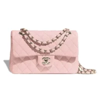 Chanel Women Classic 11.12 Handbag Grained Shiny Calfskin Gold-Tone Metal-Light Pink