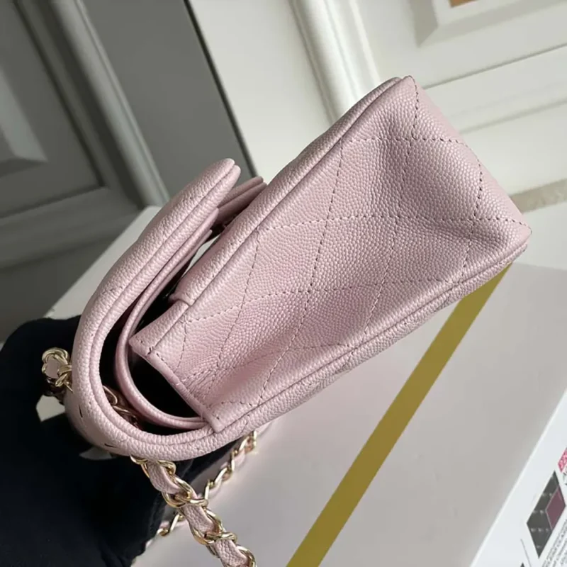 Chanel Women Small Classic Handbag Grained Shiny Calfskin Gold-Tone Metal-Light Pink