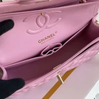 Chanel Women Classic 11.12 Handbag Grained Shiny Calfskin Gold-Tone Metal-Pink (1)