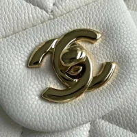 Chanel Women Classic 11.12 Handbag Grained Shiny Calfskin Gold-Tone Metal-White