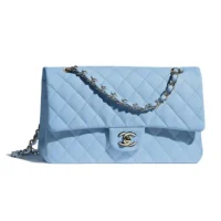 Chanel Women Classic 11.12 Handbag Grained Shiny Calfskin Gold-Tone Metal-Blue