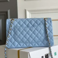 Chanel Women Classic 11.12 Handbag Grained Shiny Calfskin Silver-Tone Metal-Blue (1)