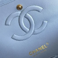 Chanel Women Classic 11.12 Handbag Grained Shiny Calfskin Silver-Tone Metal-Blue (1)