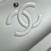 Chanel Women Classic 11.12 Handbag Grained Shiny Calfskin Silver-Tone Metal-White (1)