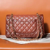 Chanel Women Classic 11.12 Handbag in Lambskin Leather-Brown (1)