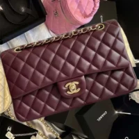 Chanel Women Classic 11.12 Handbag in Lambskin Leather-Burgundy (1)