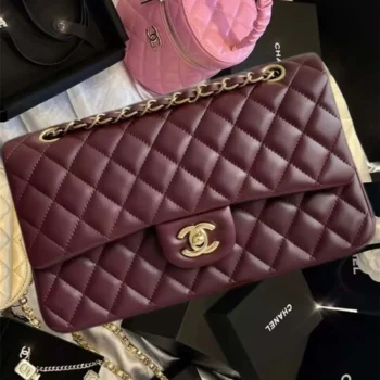 Chanel Women Classic 11.12 Handbag in Lambskin Leather-Burgundy