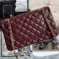 Chanel Women Classic 11.12 Handbag in Lambskin Leather-Burgundy (1)