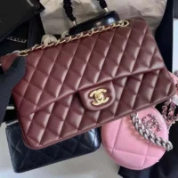 Chanel Women Classic 11.12 Handbag in Lambskin Leather-Burgundy (1)