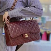 Chanel Women Classic 11.12 Handbag in Lambskin Leather-Burgundy (1)