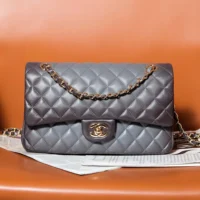 Chanel Women Classic 11.12 Handbag in Lambskin Leather-Grey (1)