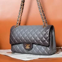 Chanel Women Classic 11.12 Handbag in Lambskin Leather-Grey (1)