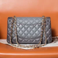 Chanel Women Classic 11.12 Handbag in Lambskin Leather-Grey (1)