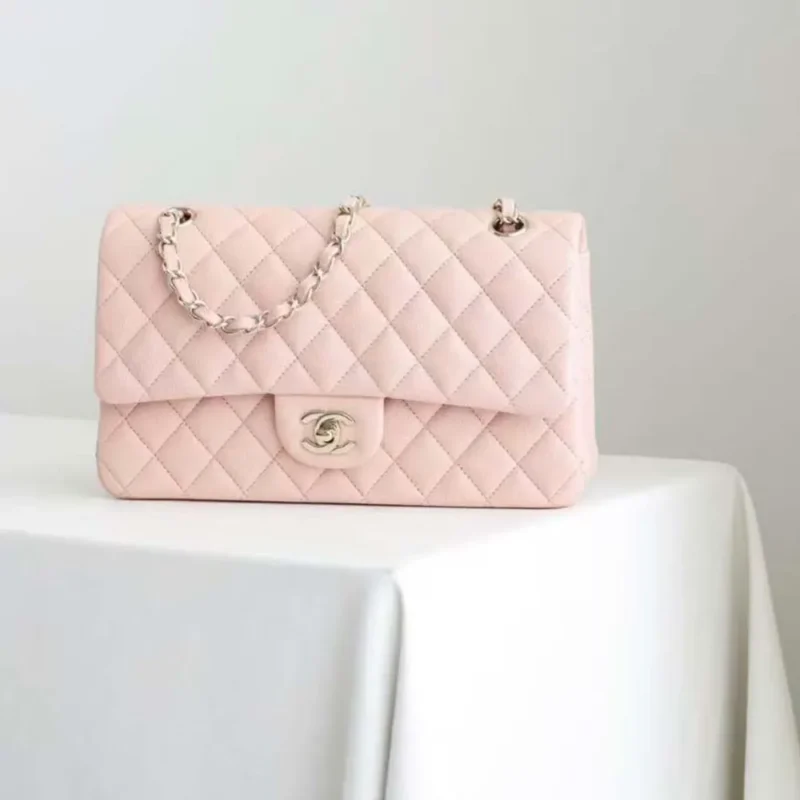 Chanel Women Classic 11.12 Handbag in Lambskin Leather-Light Pink