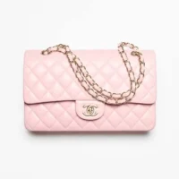 Chanel Women Classic 11.12 Handbag in Lambskin Leather-Light Pink (12)