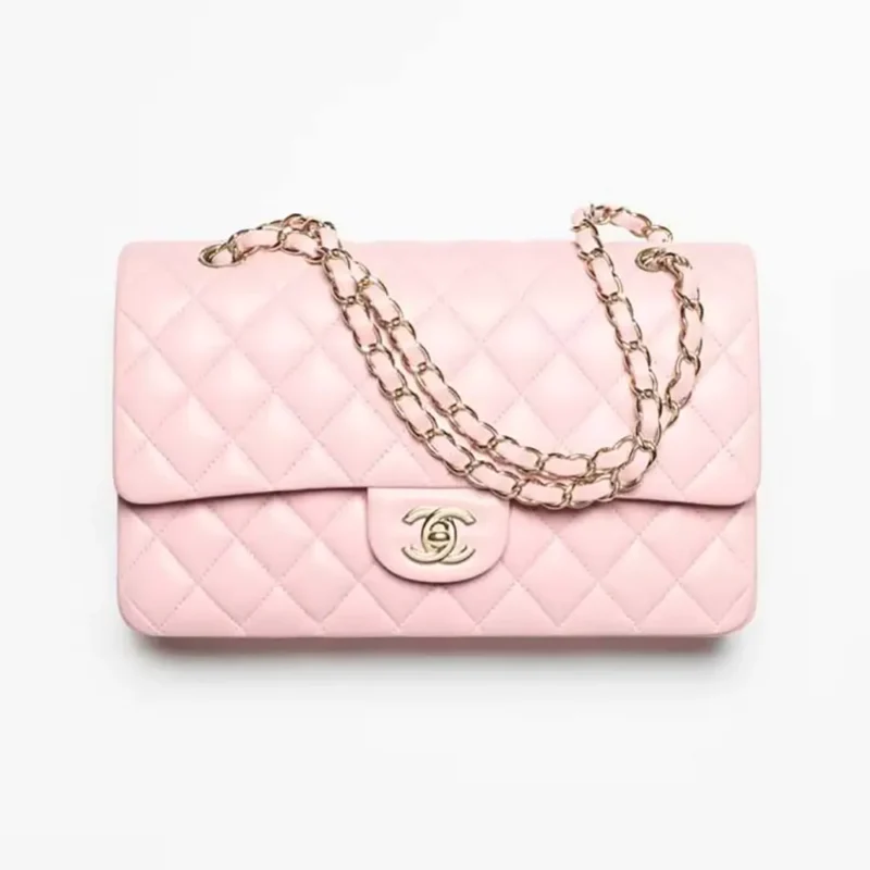 Chanel Women Classic 11.12 Handbag in Lambskin Leather-Light Pink