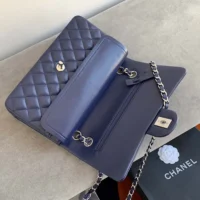 Chanel Women Classic 11.12 Handbag in Lambskin Leather-Navy (10)