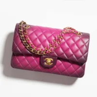 Chanel Women Classic 11.12 Handbag in Lambskin Leather-Purple