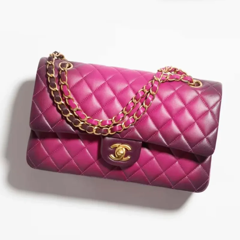 Chanel Women Classic 11.12 Handbag in Lambskin Leather-Purple