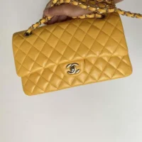 Chanel Women Classic 11.12 Handbag in Lambskin Leather-Yellow (2)