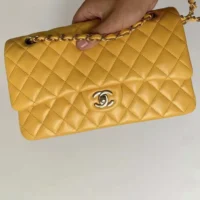 Chanel Women Classic 11.12 Handbag in Lambskin Leather-Yellow (2)