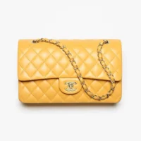 Chanel Women Classic 11.12 Handbag in Lambskin Leather-Yellow (2)