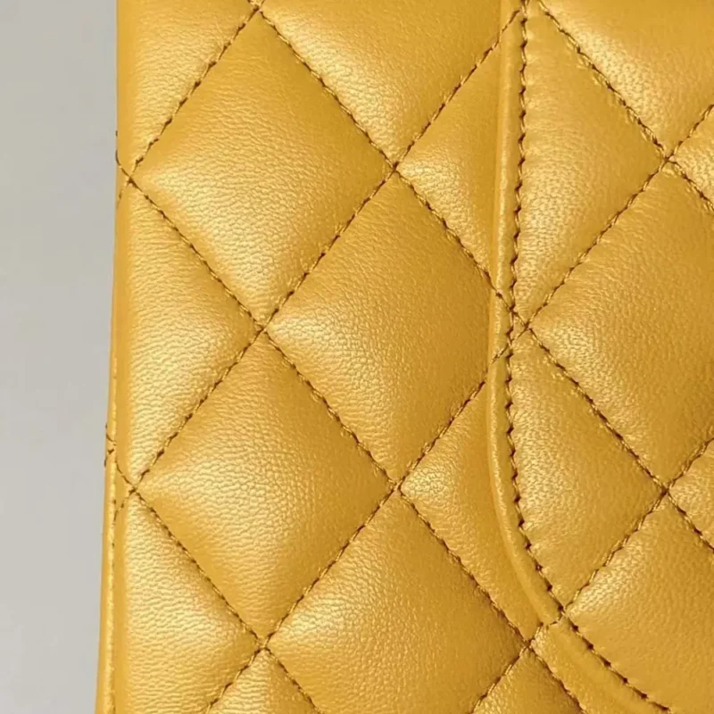 Chanel Women Classic 11.12 Handbag in Lambskin Leather-Yellow