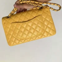 Chanel Women Classic 11.12 Handbag in Lambskin Leather-Yellow (2)