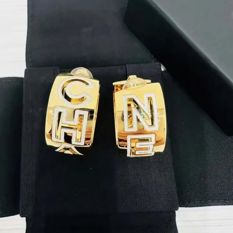 Chanel Women Clip on Hoop Earrings Metal Resin