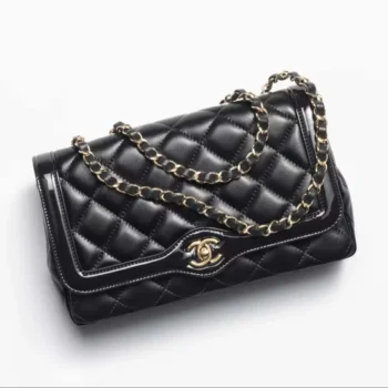 Chanel Women Flap Bag in Lambskin and Patent Calfskin-Black