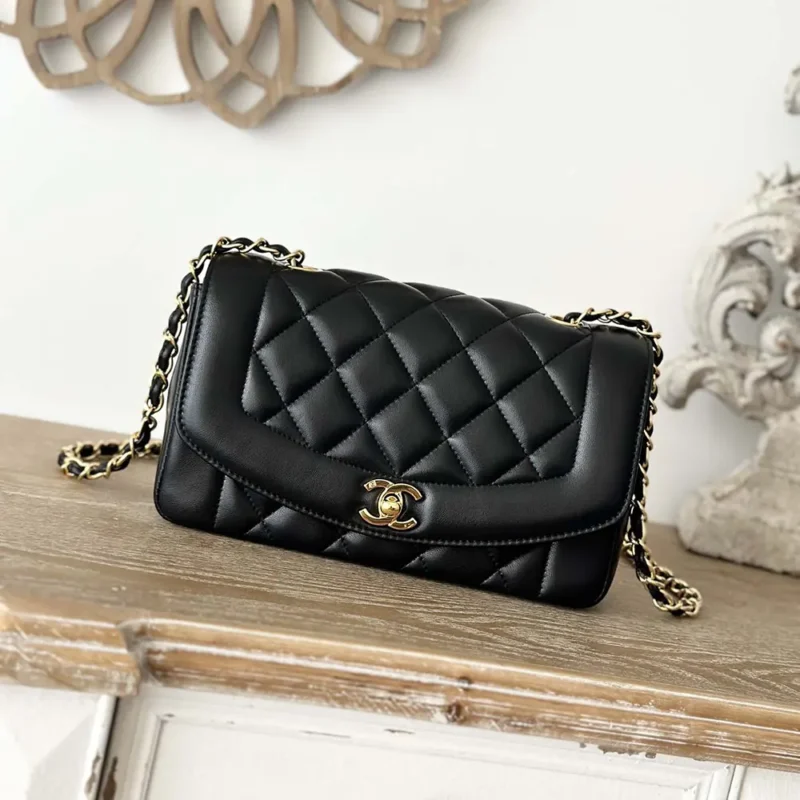 Chanel Women Flap Bag in Lambskin and Patent Calfskin-Black