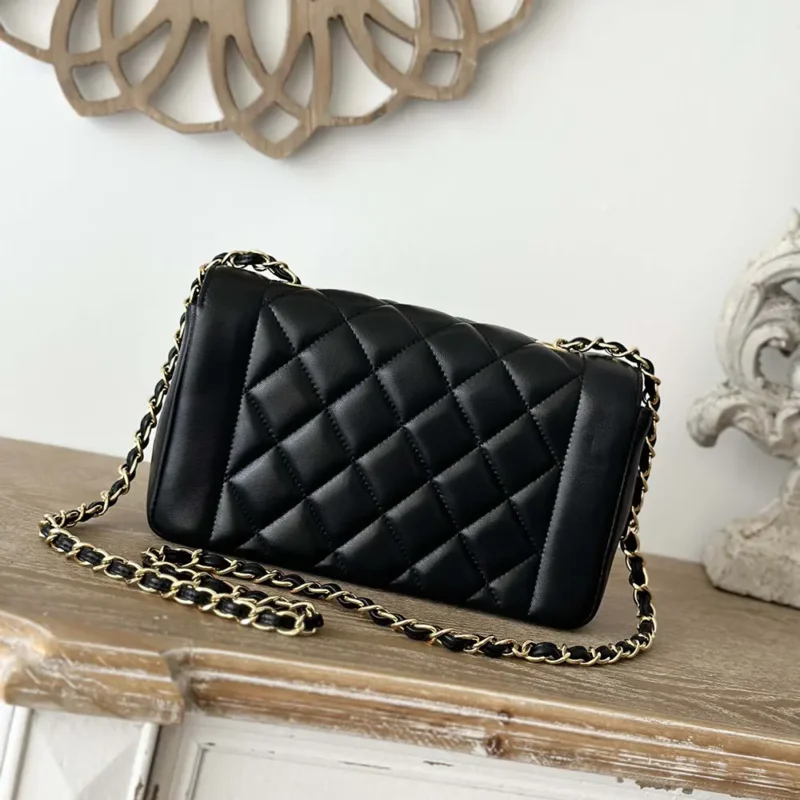 Chanel Women Flap Bag in Lambskin and Patent Calfskin-Black