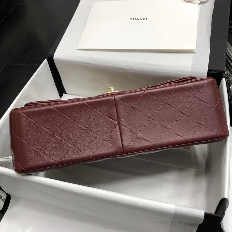 Chanel Women Maxi Classic Handbag in Lambskin Leather-Burgundy