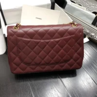 Chanel Women Maxi Classic Handbag in Lambskin Leather-Burgundy (3)