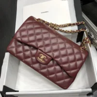 Chanel Women Maxi Classic Handbag in Lambskin Leather-Burgundy (3)