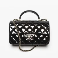 Chanel Women Mini Classic Handbag with Top Handle in Patent Calfskin-Black