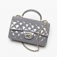 Chanel Women Mini Classic Handbag with Top Handle in Patent Calfskin-Grey (1)