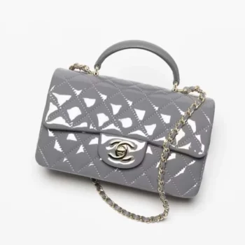 Chanel Women Mini Classic Handbag with Top Handle in Patent Calfskin-Grey