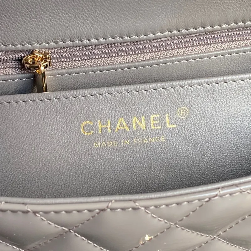 Chanel Women Mini Classic Handbag with Top Handle in Patent Calfskin-Grey